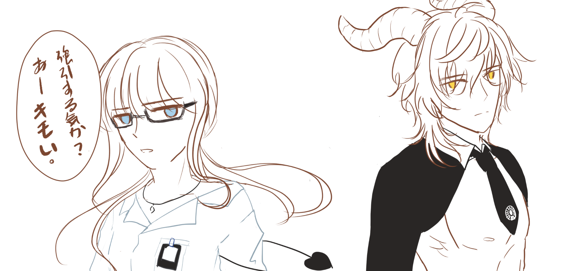 自繪。左:逢坂綠竹,右:大俱利伽羅